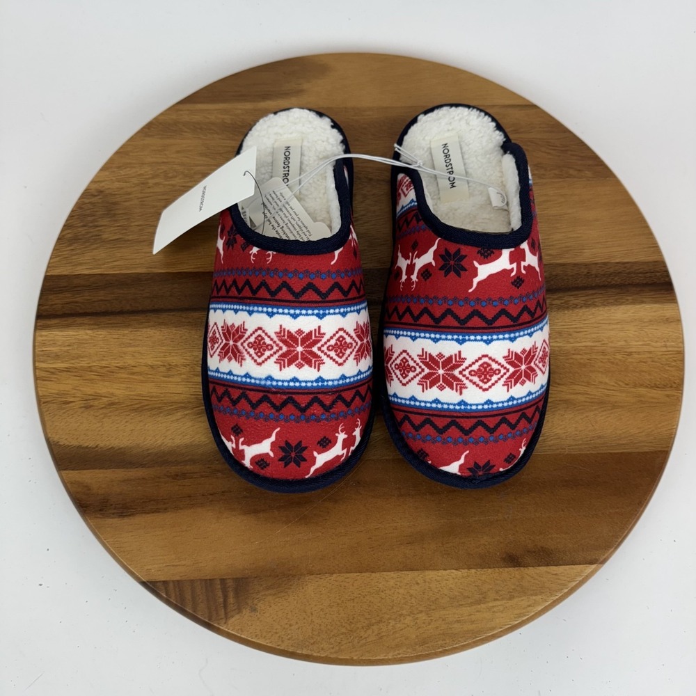 New Nordstrom Fireside Family Cozy Knit Reed Deer‎ Lined Comfy Slippers Size L